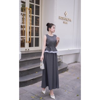 Áo Sát Nách Cổ Tròn Dáng Suông Đai Eo Phối Chân Váy Dài Dáng Xoè MCHIC D61B25H010 D62L25H005