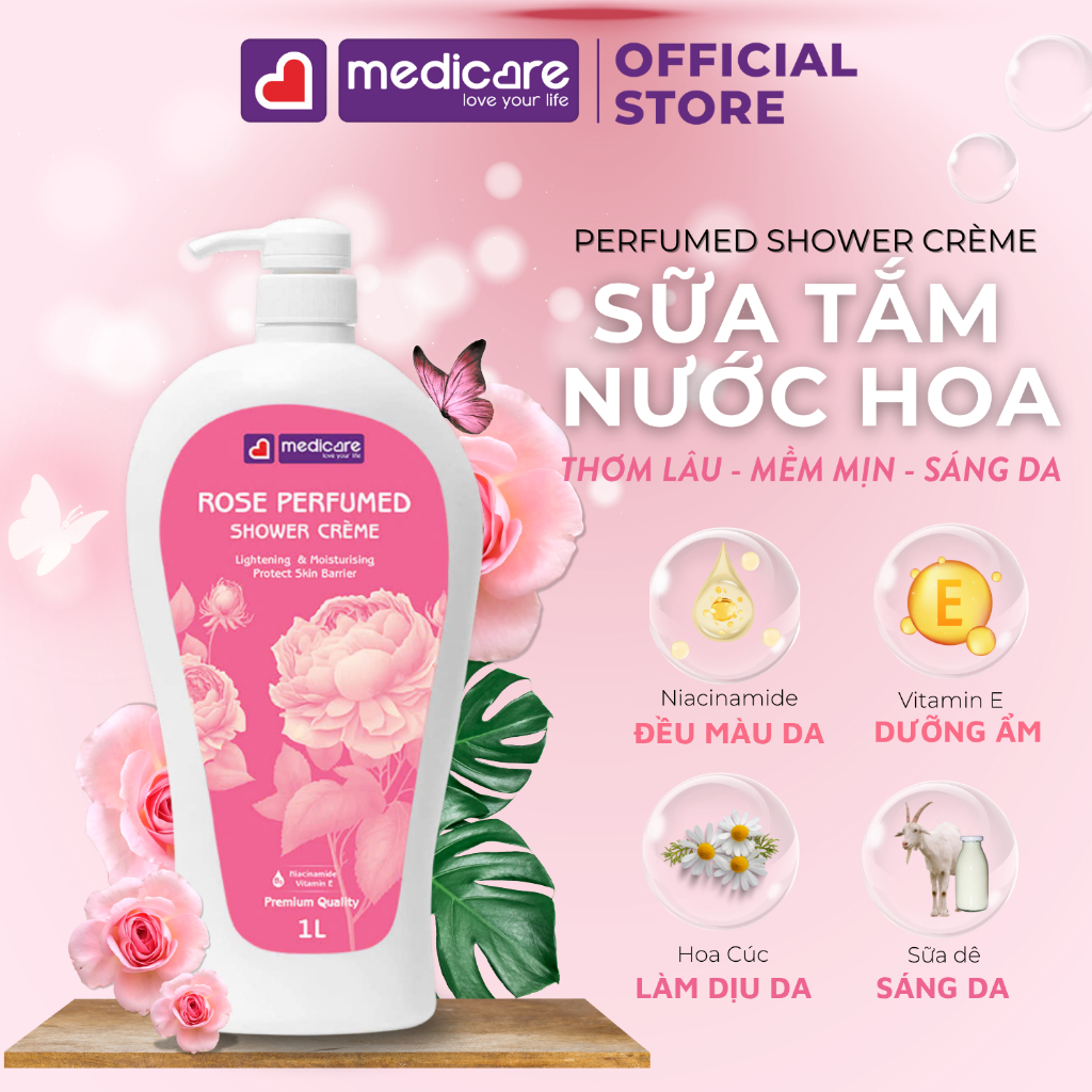 Sữa tắm MEDiCARE hương hoa hồng chai 1 lít