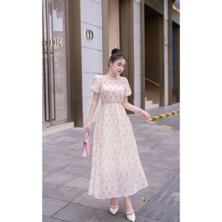 Đầm Maxi Xoè Chiết Eo Váy Đầm Dáng Suông Dài 2 Lớp Tơ Hoa LAMER L63M25H030