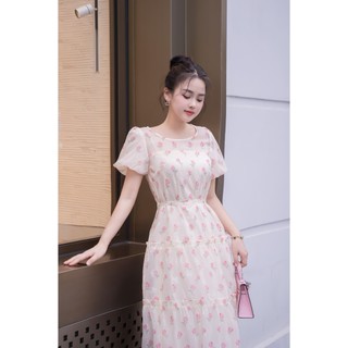 Đầm Maxi Xoè Chiết Eo Váy Đầm Dáng Suông Dài 2 Lớp Tơ Hoa LAMER L63M25H030