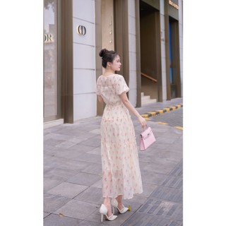 Đầm Maxi Xoè Chiết Eo Váy Đầm Dáng Suông Dài 2 Lớp Tơ Hoa LAMER L63M25H030