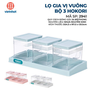 Hũ Đựng Gia Vị Nhựa Việt Nhật bộ 2 3 4 Hokori Cao Cấp Kèm Khay Đựng Tiện Dụng - MS: 2940/ 2941/ 2942
