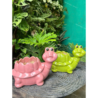 Rùa Trồng Bông Tráng Men Nhiều Màu - Trang Trí Tiểu Cảnh - Sân Vườn - Nhà Cửa - Gốm Bình Dương