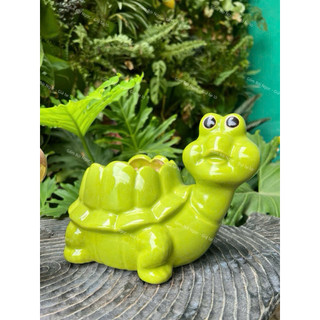 Rùa Trồng Bông Tráng Men Nhiều Màu - Trang Trí Tiểu Cảnh - Sân Vườn - Nhà Cửa - Gốm Bình Dương