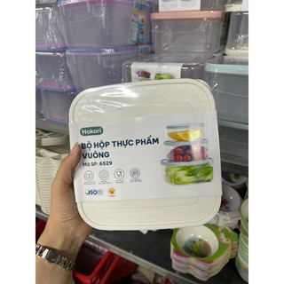 Bộ 3 hộp vuông trong HOKORI nhựa Việt Nhật cao cấp - Đựng thực phẩm, rau củ thịt cá để tủ lạnh  MS: 6529