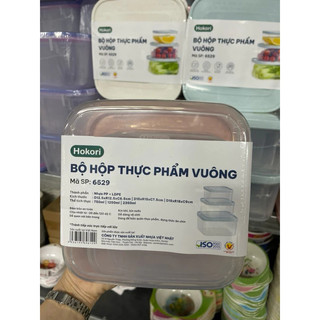 Bộ 3 hộp vuông trong HOKORI nhựa Việt Nhật cao cấp - Đựng thực phẩm, rau củ thịt cá để tủ lạnh  MS: 6529