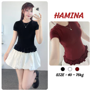 Áo Thun Nữ Cộc Tay Ôm Body Hamina Phối Viền Bèo Chất Thun Cotton Co Giãn Thoáng Mát BigSize 435