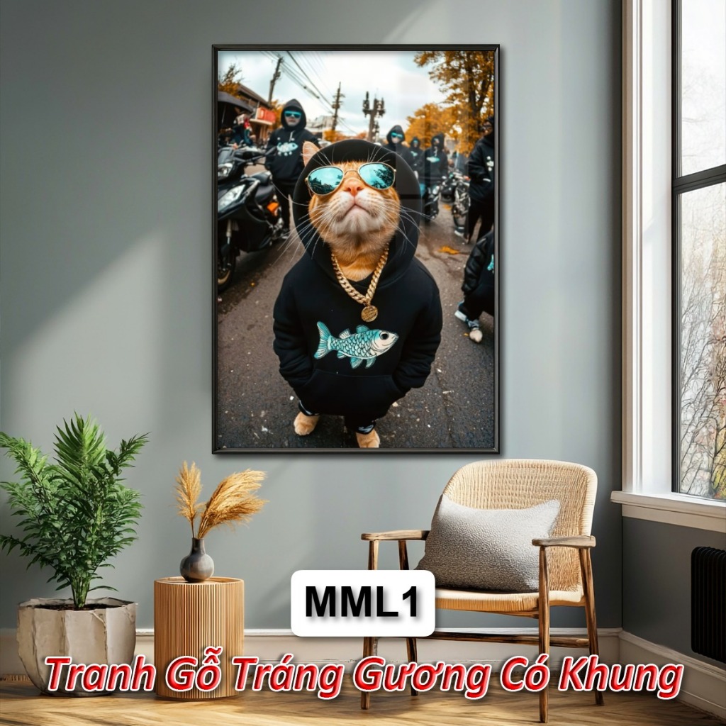 Tranh Mèo CuTe Phong Cách Cực Ngầu - Tranh Gỗ Tráng Gương Treo Tường Chủ Đề Con Mèo Trang Trí Phòng Khách, Phòng Ngủ
