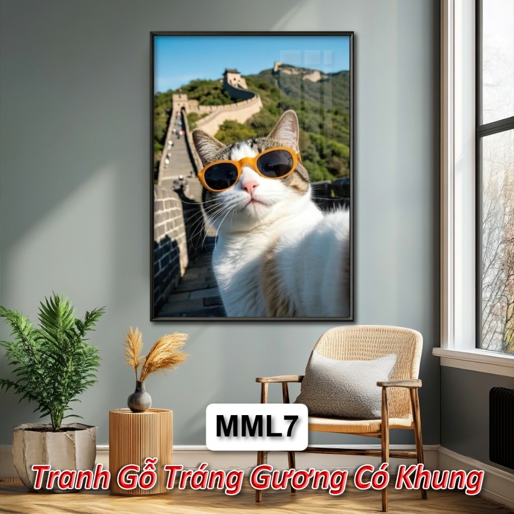 Tranh Mèo CuTe Phong Cách Cực Ngầu - Tranh Gỗ Tráng Gương Treo Tường Chủ Đề Con Mèo Trang Trí Phòng Khách, Phòng Ngủ