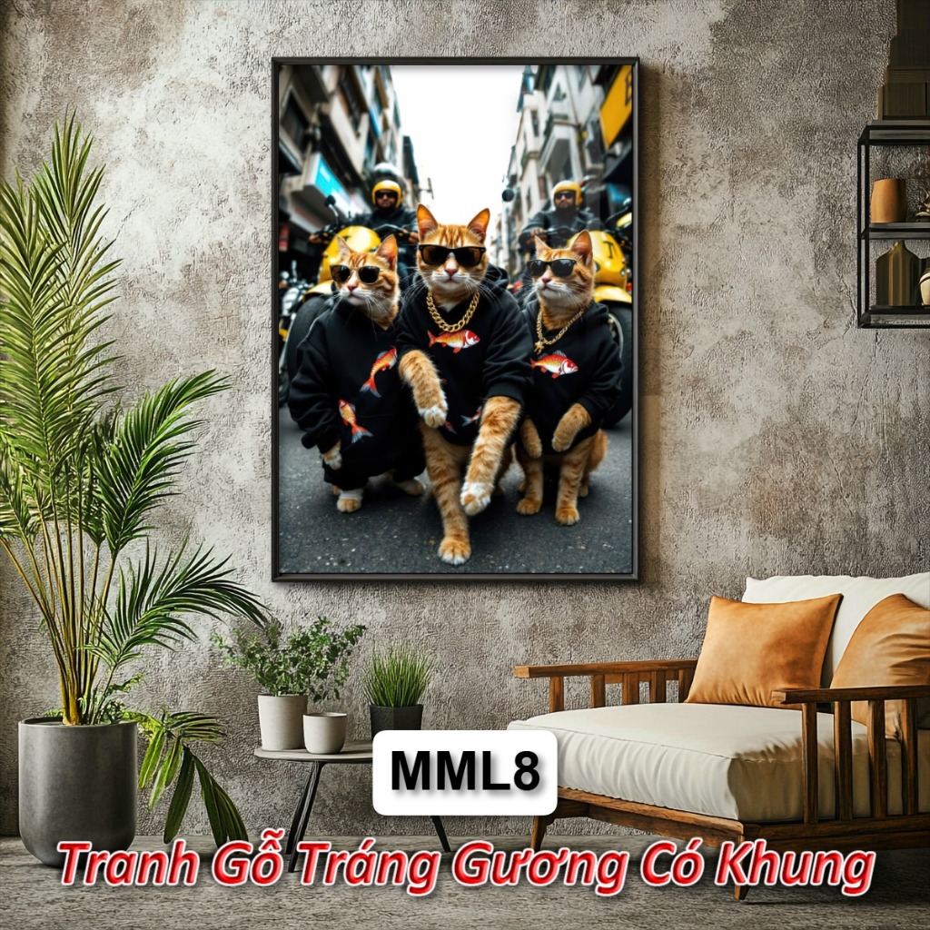 Tranh Mèo CuTe Phong Cách Cực Ngầu - Tranh Gỗ Tráng Gương Treo Tường Chủ Đề Con Mèo Trang Trí Phòng Khách, Phòng Ngủ