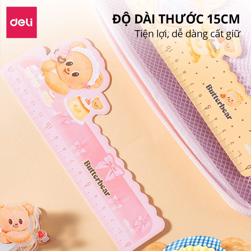 Thước Kẻ Gấu Bơ ButterBear x Deli Xinh Xắn 15 Cm Deli - Họa Tiết Dễ Thương Tỷ Lệ Đo Chuẩn Xác Phù Hợp Cho Học Sinh
