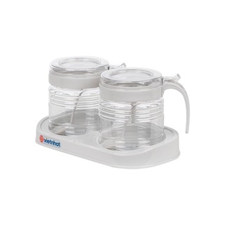 Lọ đựng gia vị cao cấp Hokori Việt Nhật bộ 2 3 có quai cầm và nắp đậy tặng kèm khay - MS: 2931/ 2932