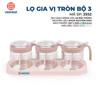 Lọ đựng gia vị cao cấp Hokori Việt Nhật bộ 2 3 có quai cầm và nắp đậy tặng kèm khay - MS: 2931/ 2932