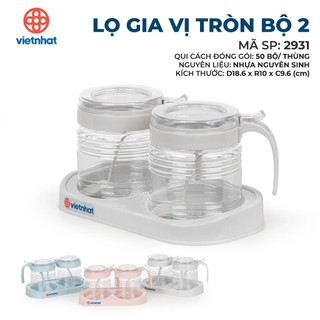 Lọ đựng gia vị cao cấp Hokori Việt Nhật bộ 2 3 có quai cầm và nắp đậy tặng kèm khay - MS: 2931/ 2932