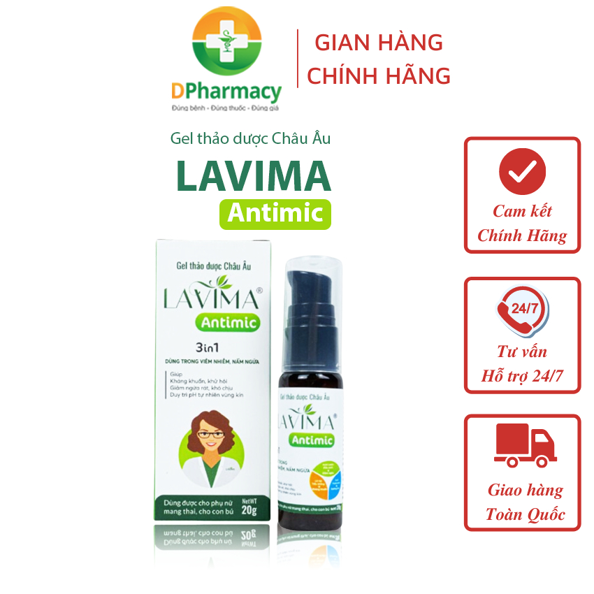 Gel Phụ Khoa Nữ Lavima Antimic-Thảo Dược Châu Âu Giảm Ngứa, Khô Rát, Hỗ Trợ Viêm Nhiễm Phụ Khoa 20g