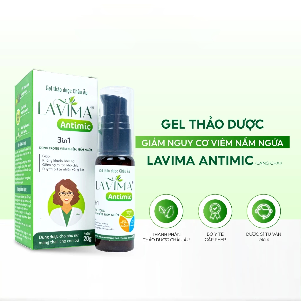 Gel Phụ Khoa Nữ Lavima Antimic-Thảo Dược Châu Âu Giảm Ngứa, Khô Rát, Hỗ Trợ Viêm Nhiễm Phụ Khoa 20g