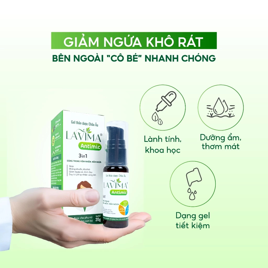 Gel Phụ Khoa Nữ Lavima Antimic-Thảo Dược Châu Âu Giảm Ngứa, Khô Rát, Hỗ Trợ Viêm Nhiễm Phụ Khoa 20g