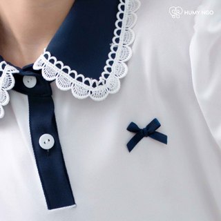 [18-45kg] Mix set đồng phục đi học bé gái HUMY NGO_Áo cộc tay polo cổ sen phối chân váy xếp li xanh than có lót quần