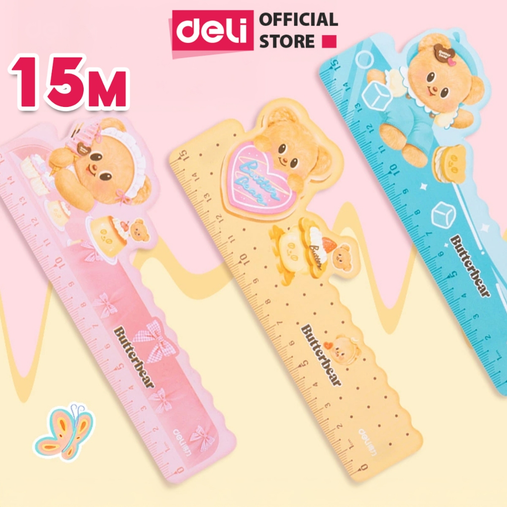 Thước Kẻ Gấu Bơ ButterBear x Deli Xinh Xắn 15 Cm Deli - Họa Tiết Dễ Thương Tỷ Lệ Đo Chuẩn Xác Phù Hợp Cho Học Sinh