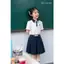 Mix set đồng phục đi học bé gái HUMY NGO_Áo cộc tay polo cổ sen phối chân váy xếp li xanh than có lót quần