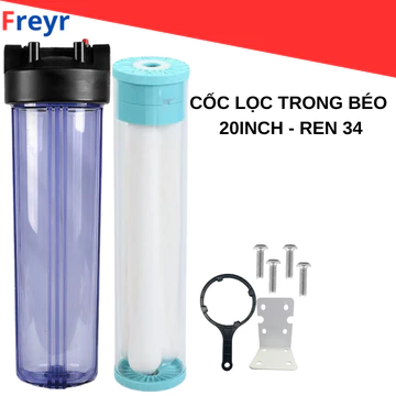 Cốc Lọc Nước Trong Béo 20 Inch Ren 34 Kèm Lõi Lọc UF PVDF, Giá Treo Phụ Kiện Đầy Đủ – Lọc Nước Đầu Nguồn