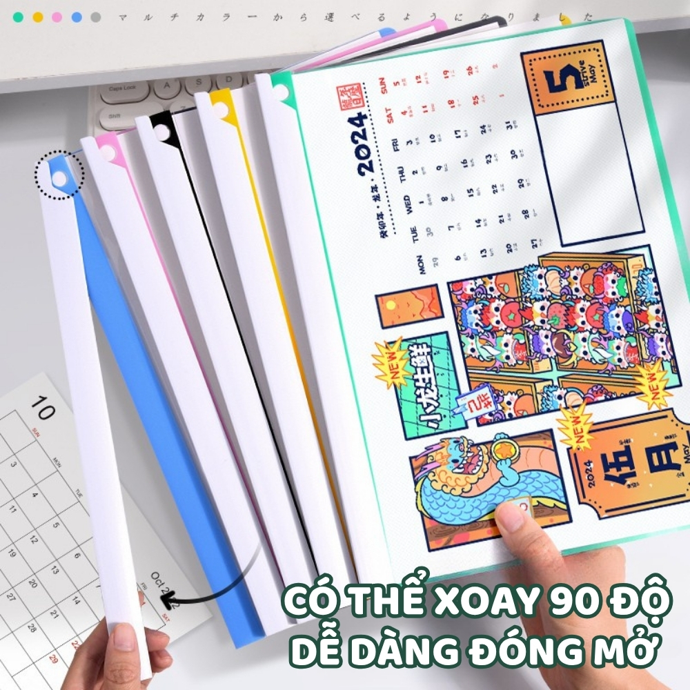 Bìa Kẹp Hồ Sơ Xoay Chiều A4 - Kẹp Tài Liệu Nhiều Màu Sắc, Dụng Cụ Tổ Chức Sắp Xếp Tài Liệu Hiệu Quả