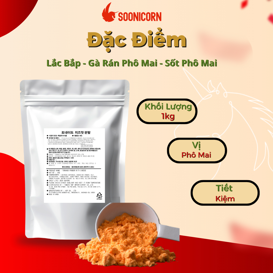 Combo 2 Gói Bột Phô Mai 1kg – Lắc Khoai Tây, Gà Rán, Snack, Sốt Phô Mai Giá Dùng Thử – Soonicorn