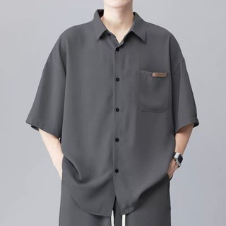 Set Bộ Đũi Sơ Mi Nam Nữ Cộc Tay Lỡ Cao Cấp, Bộ Sơ Mi Cộc Form Rộng Dáng Unisex Màu Bassic Full Tag Logo Sịn Sò Hot