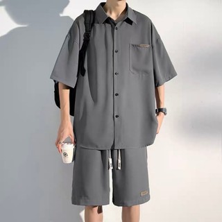 Set Bộ Đũi Sơ Mi Nam Nữ Cộc Tay Lỡ Cao Cấp, Bộ Sơ Mi Cộc Form Rộng Dáng Unisex Màu Bassic Full Tag Logo Sịn Sò Hot