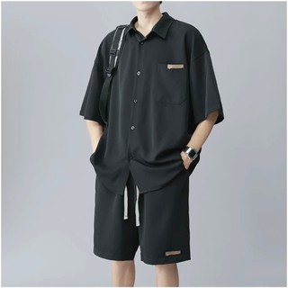 Set Bộ Đũi Sơ Mi Nam Nữ Cộc Tay Lỡ Cao Cấp, Bộ Sơ Mi Cộc Form Rộng Dáng Unisex Màu Bassic Full Tag Logo Sịn Sò Hot