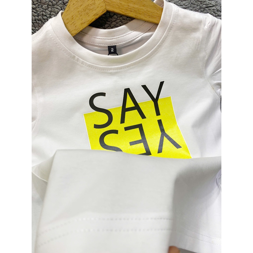 Áo Gia Đình Fig Tree Thun Cổ Tròn Màu Trắng,Chất Cotton  In Hình SAY YES, Form Unisex, Có Size 110kg