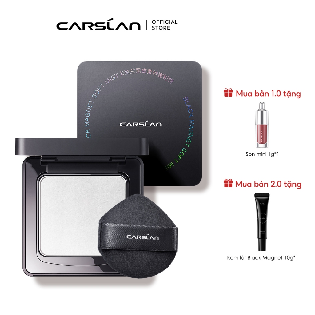 Phấn nén kiềm dầu 24H, kháng nước kháng mồ hôi, giúp lớp nền bền màu lâu trôi Carslan Black Magnet Powder 3.0 8g