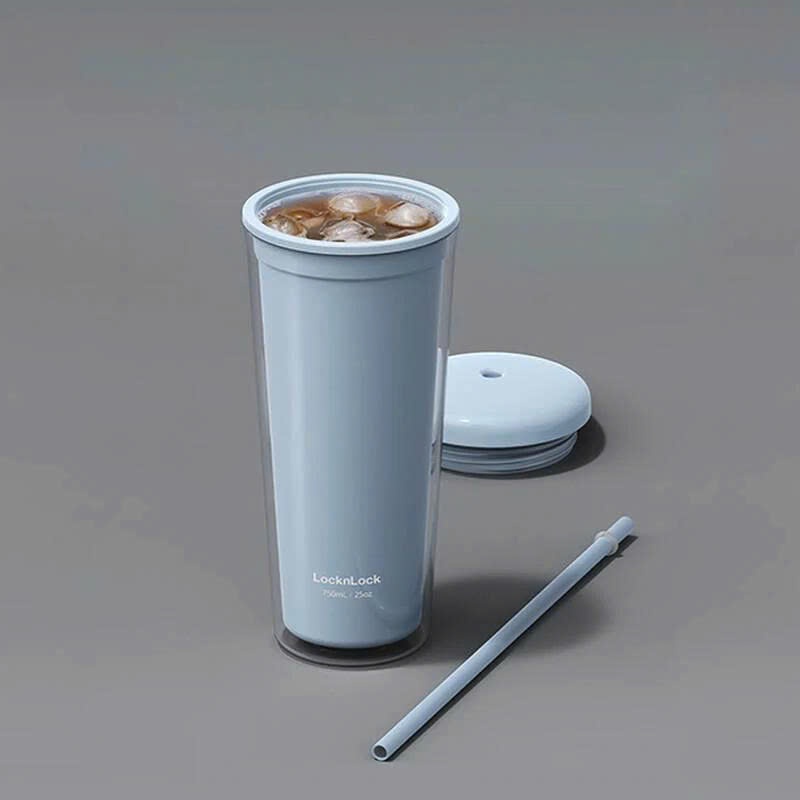 Ly Nhựa 2 Lớp LocknLock Macaron Double Wall Cold Cup HAP533, 3 Màu Lựa Chọn, Kèm Ống Hút - K-MALL