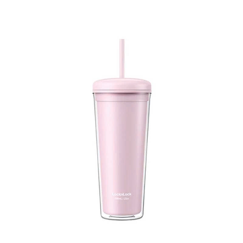 Ly Nhựa 2 Lớp LocknLock Macaron Double Wall Cold Cup HAP533, 3 Màu Lựa Chọn, Kèm Ống Hút - K-MALL
