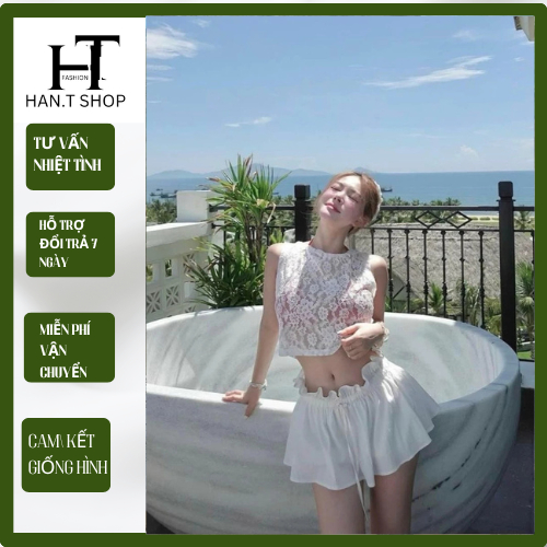 Đồ Bơi Thời trang 3 món áo bra có mút kèm áo khoác ren  BiKiNi chuẩn hình chân váy có quần trong HAN.T Shop HT009