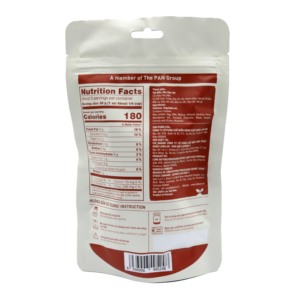 Hạt điều rang nguyên vị không muối túi 100g/450g LAFOOCO