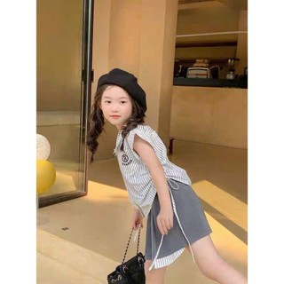 [B&G] Sét váy Áo sơ mi sọc rút dây 2 bên Chân váy xếp ly phối sọc cho bé gái từ 12-45kg(2-12 tuổi)