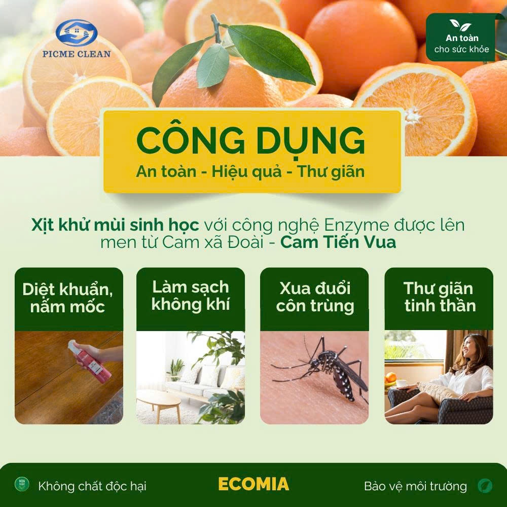 Xịt Phòng Hương Cam Quế ECOMIA Giúp Khử Mùi Ẩm Mốc, Phòng Ngủ, Nhà Vệ Sinh, Phòng Khách, Bếp, Hương Thơm Dễ Chịu