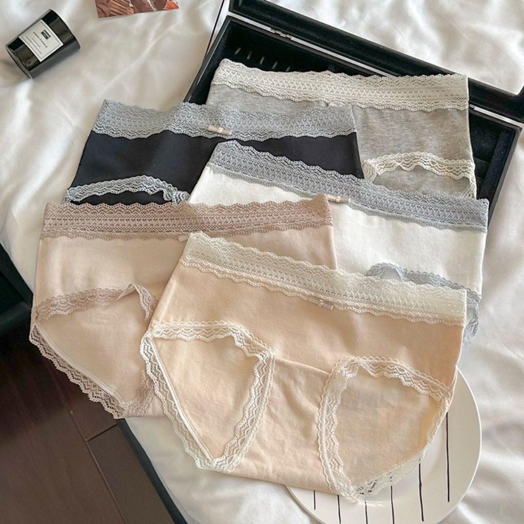 Quần lót cotton nữ cao cấp êm ái thoáng khí cạp vừa tôn dáng viền ren đính nơ xinh xắn LANIXA L5509