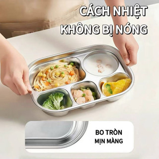 Khay inox 304 đựng cơm chia ngăn giữ nhiệt cho bé loại tốt 4/5 ngăn sâu lòng chất liệu an toàn cho sức khỏe