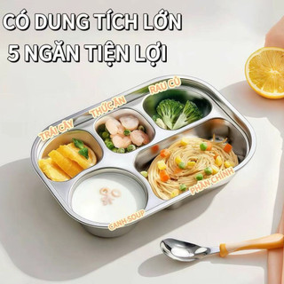Khay inox 304 đựng cơm chia ngăn giữ nhiệt cho bé loại tốt 4/5 ngăn sâu lòng chất liệu an toàn cho sức khỏe