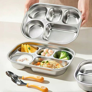 Khay inox 304 đựng cơm chia ngăn giữ nhiệt cho bé loại tốt 4/5 ngăn sâu lòng chất liệu an toàn cho sức khỏe