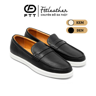 Giày lười nam da bò cao cấp đục lỗ thoáng khí, giày slip on Fttleather đế siêu nhẹ, đi êm chân F905