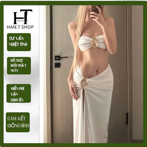 BIKINI Dồ Bơi Set áo + Chân Váy sẻ tà phối KHOEN ÁNH VÀNG sang trọng HAN.T SHOP