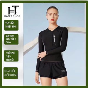 Size M-L-XL Đồ Bơi COUPLE nam nữ đen tay dài kín đáo, kiểu dáng thể thao phong cách hàn quốc HAN.T Shop