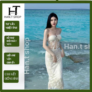 Bikini đồ đi biển set REN HOA có mút phối váy đuôi cá dài nữ tính HAN.T SHOP