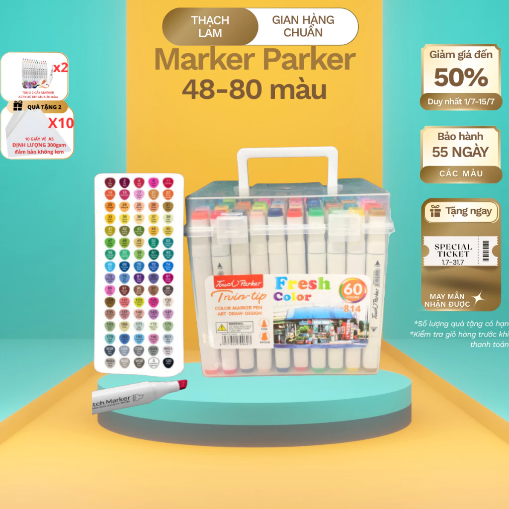 [Tết Cào là có quà]Giao Hỏa Tốc – Bút Marker Touch 48/60/80 Màu Kèm Hộp Nhựa, Vẽ Tranh, Tô Màu, Quà