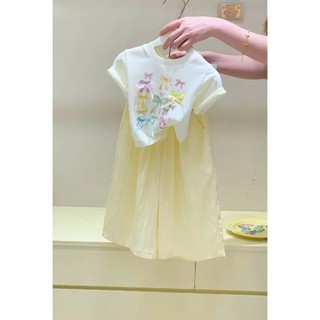 [B&G] Sét bộ quần dài ống suông vàng kèm áo thun cotton trắng cho bé gái từ 12-45kg(2-12 tuổi)