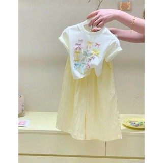 [B&G] Sét bộ quần dài ống suông vàng kèm áo thun cotton trắng cho bé gái từ 12-45kg(2-12 tuổi)