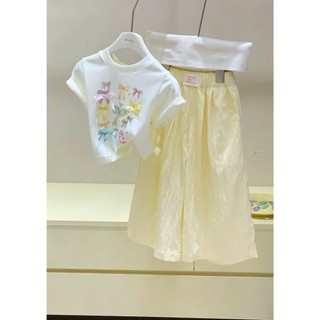 [B&G] Sét bộ quần dài ống suông vàng kèm áo thun cotton trắng cho bé gái từ 12-45kg(2-12 tuổi)